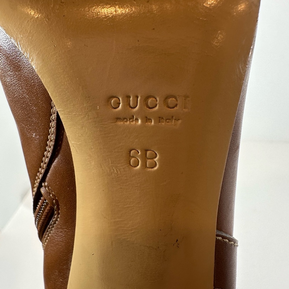 Gucci Brown Leather Interlocking GG Logo Ankle Heeled Boots Size 6 - Picture 7 of 9